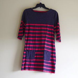 Boden London Grey & Coral Striped Pocket Tee Cotton Dress, Size L